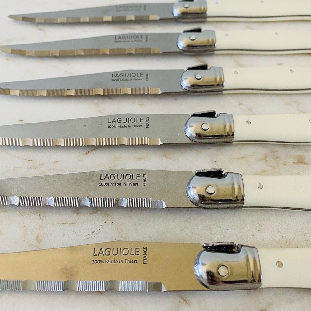LAGUIOLE Jean Dubost Steak Knives Ivory Handles Set Of 6 - Thiers, France - Picture 2 of 8